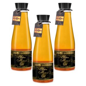 ORGANIC SPIRIT Cold Pressed Yellow Mustard Oil | 100% Pure, Unrefined, Unadulterated | Wooden Ghani/Kolhu Extracted | High Smoke Point | Low Rancidity | Omega-3 Rich | Zero Sugar, Zero Sodium, Zero Cholesterol | Ideal for Cooking & Pickling-3L